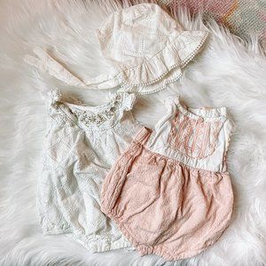 Baby Girl Bubble Rompers 0-3 Month & Bonnet